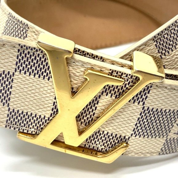AUTHENTIC LOUIS VUITTON M9609 DamierAzur LV Ceinture Initial Pin buckle belt Whi - Picture 3 of 12